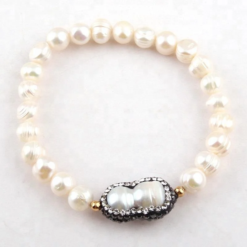 

Fashion Lucky 8 Peanut Pearl Crystal Pave Bracelet Freshwater Pearl Bracelets, 3 color