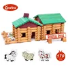children toys new 2016 style 170pcs Farm And Shop Log Set Prefabricated Wooden Building Blocks House
