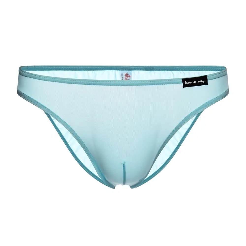 

Sky blue man, translucent, silky briefs.