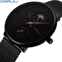 

CRRJU 2263 A Luxury Brand Unique Design Daily Dress Steel Watch for Men 24 Hours Quartz Clock Black Dial Relogio Masculino