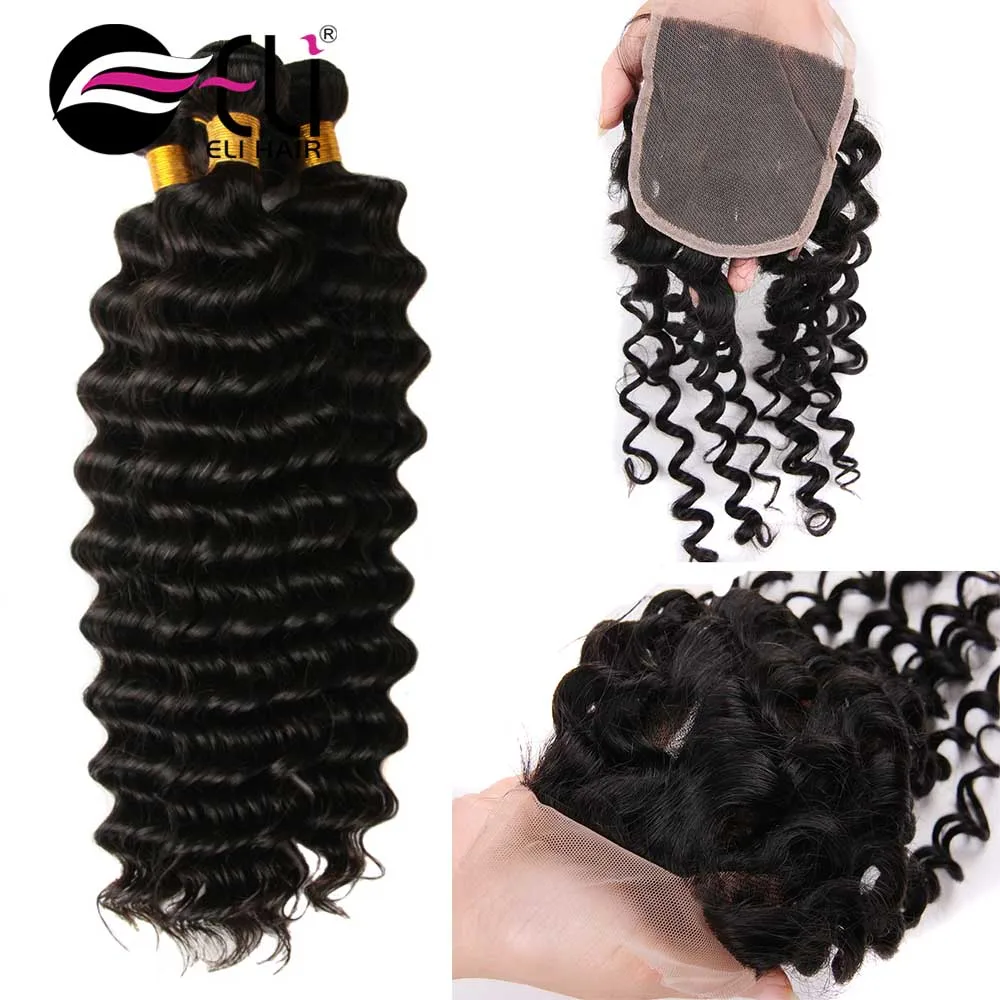 

Malaysian Deep Curly Human Hair With Closure 10A Unprocessed Malaysian Deep Wave Hair, Natural color human hair extension