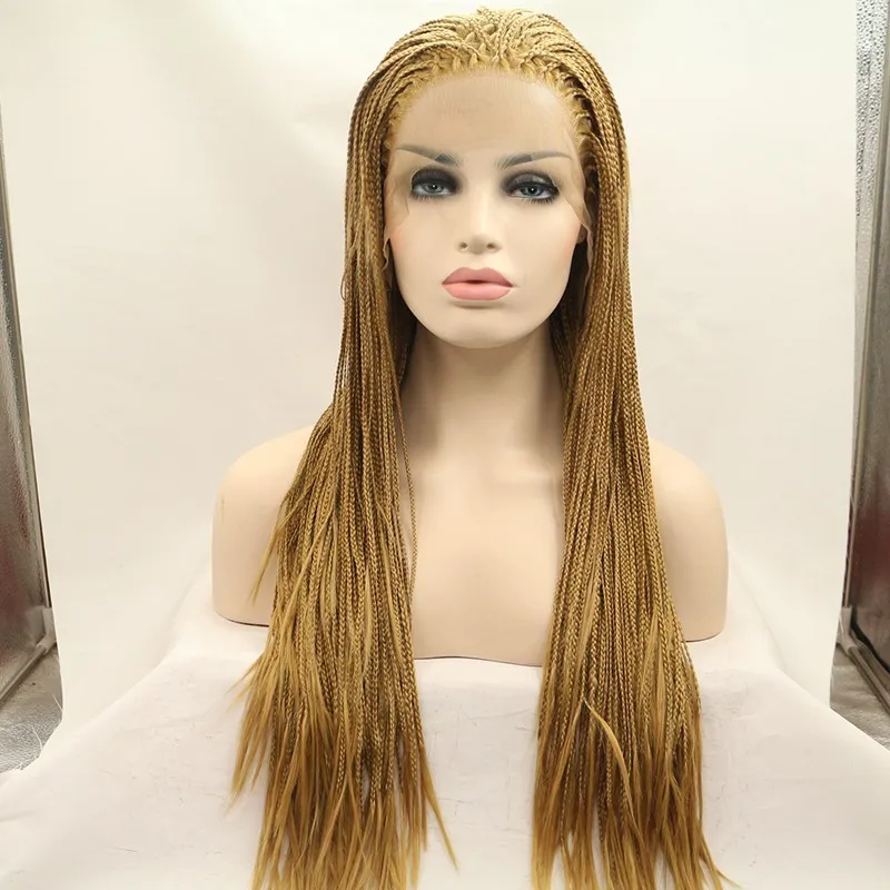 金色手工制作微型编织合成头发蕾丝前假发编织假发