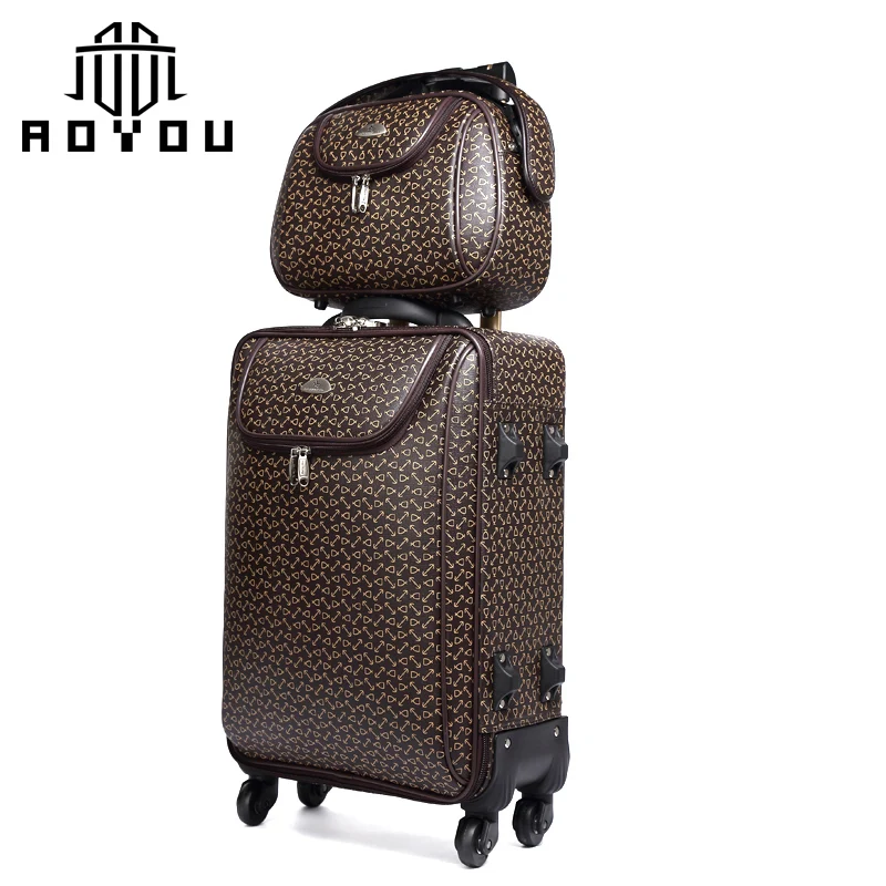 

high quality pu leather trolley luggage travelling bags luggage set with bag, Black,red,brown,coffee
