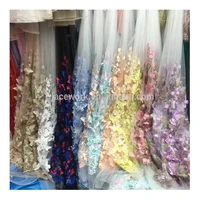 

Elegant french african 3D handwork butterfly flower embroidery tulle lace fabric for Wedding dress