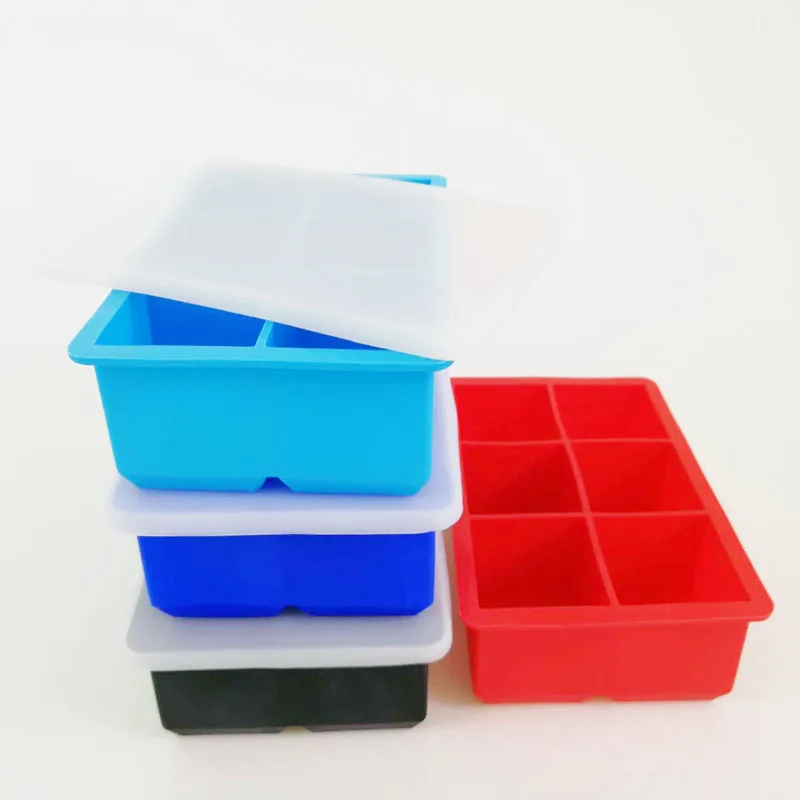 

Amazon 6 Cavity square shape mold with lid ice cube silicone tray, Pantone color