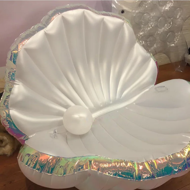 

MOQ 1 Order directly Fast Delivery Stock water swimming pool rainbow shell float inflatable seashell with pearl