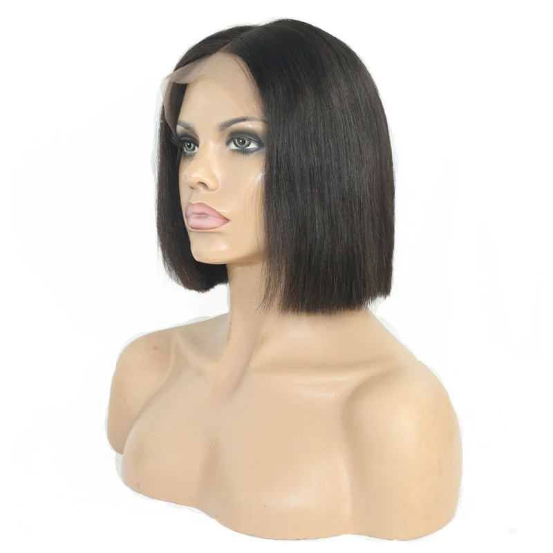 

Hot selling human hair short bob lace front wig with define long part