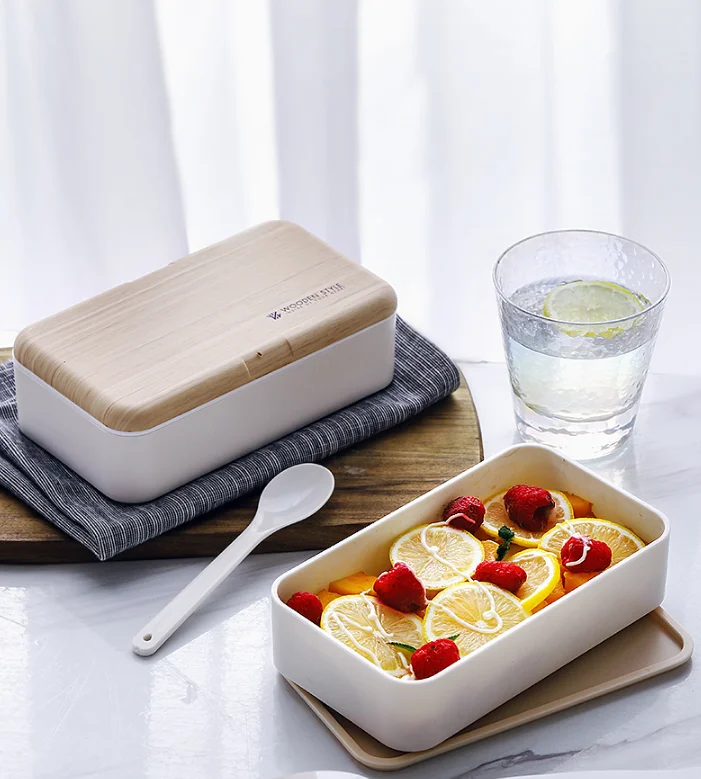 Dinnerware set BPA Free plastic 2 compartment food container microwave leakproof bamboo lid kid stackable stack bento lunch box