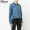 constructed indigo rigid denim distressing slim women jackets