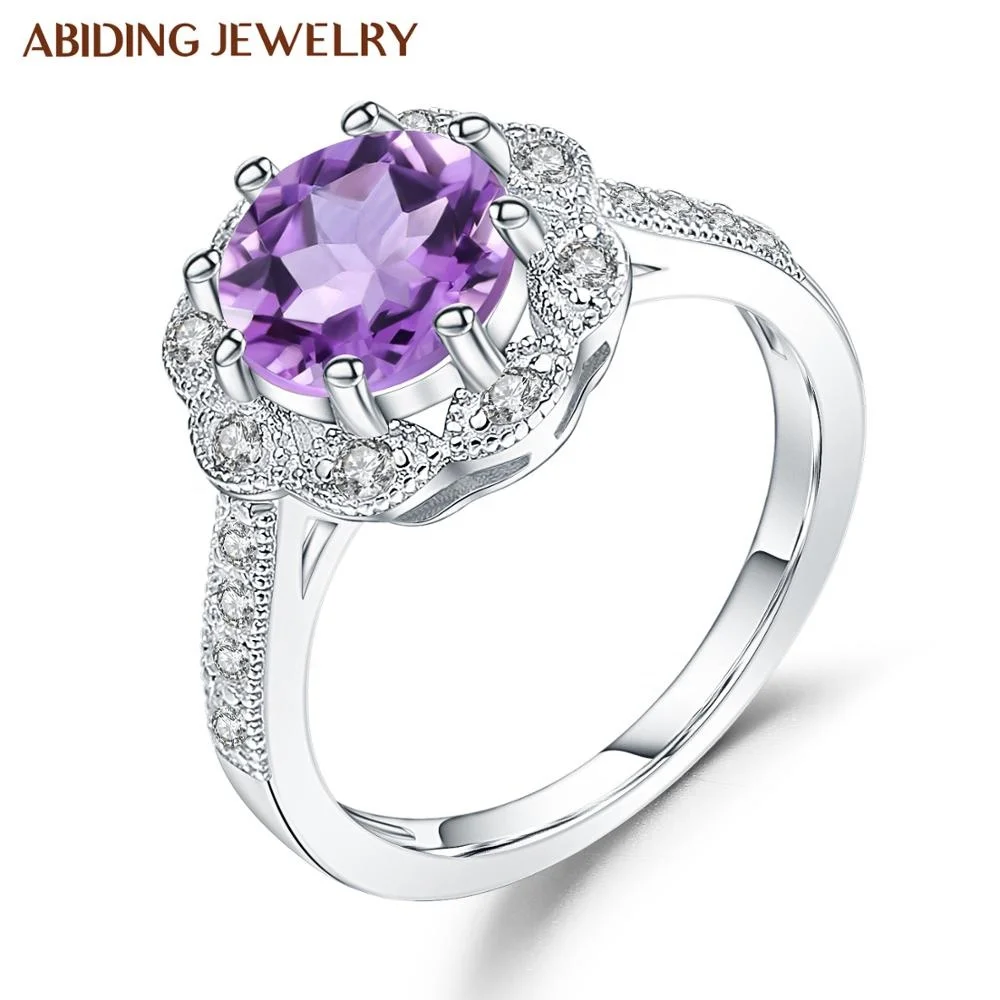 

Abiding Natural 925 Sterling Silver Ring Amethyst Wedding Classic Engagement Romantic Fashion Rings Jewelry