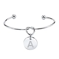 

Stainless Steel Knot Wire Expandable Bracelet Diamond A-Z Characters Charm Bangle Bracelet