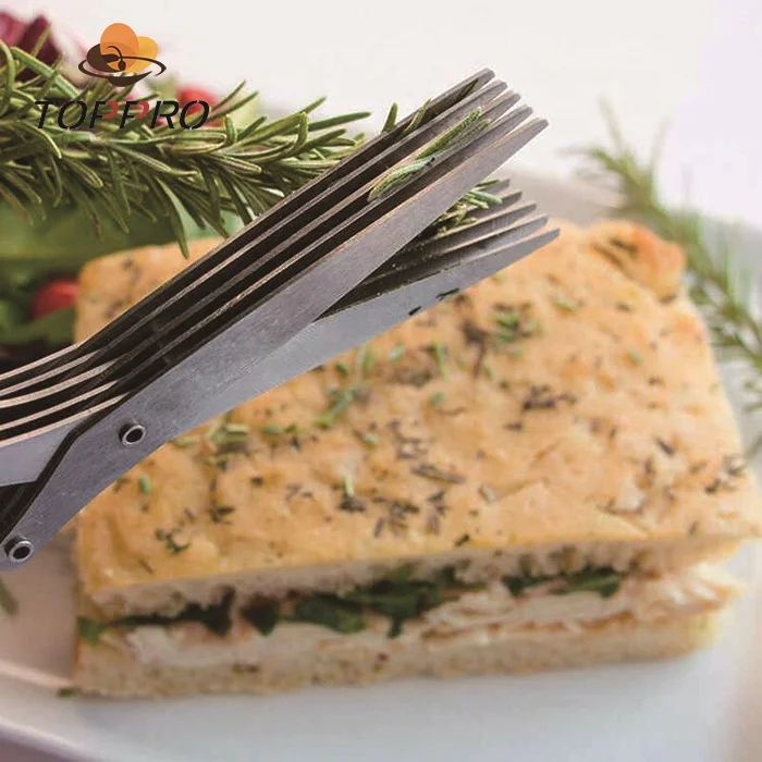 
TOPPRO Stainless Steel kitchen 5 blades herb scissors shears 