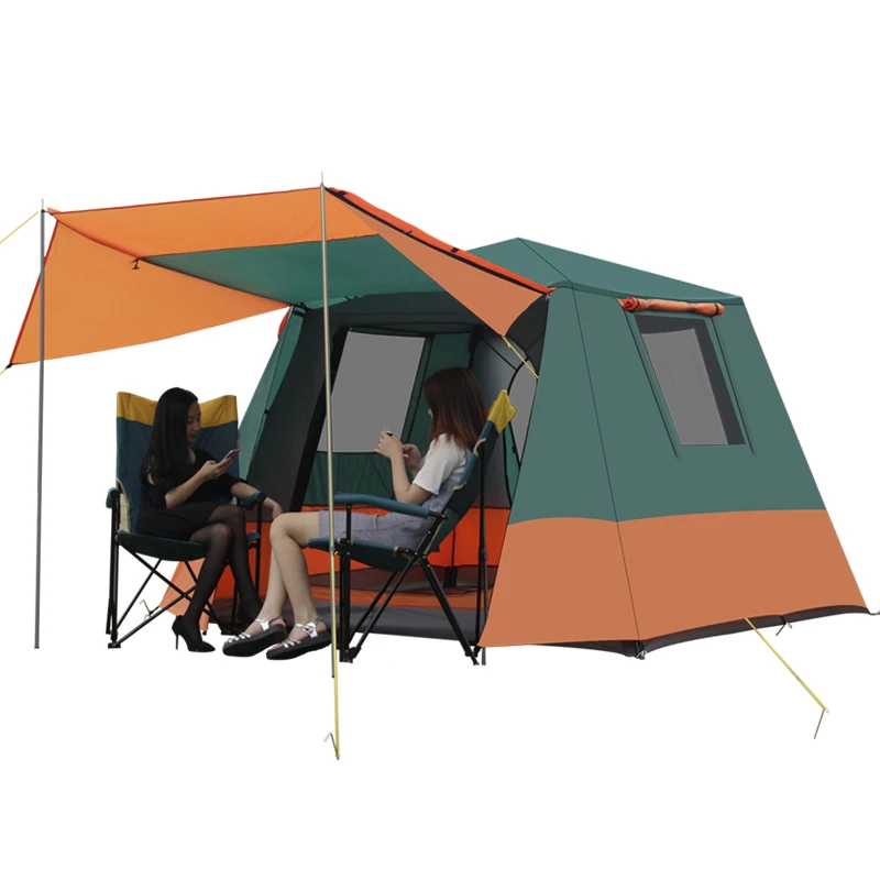 

one bedroom & one mall 4-6 persons camping family tent double layers anti sunsine waterproof for traveling hiking beach fishing