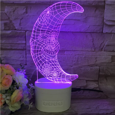 

Smart Touch Control LED Color Changing Wireless Speaker Moon Shape 3D Night Light Dimmable Table Lamp for Bedroom Deco Sleeping