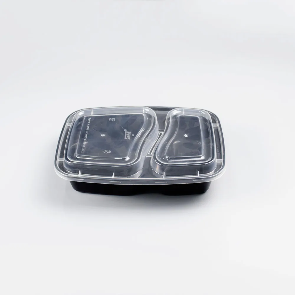 

1000ml Disposable plastic take away 2 compartment food container, Black