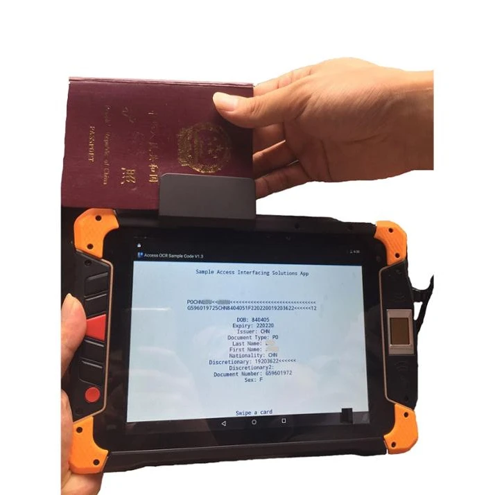 Rugged Portable Android Tablet PC Passport MRZ Reader and 2D Barcode Scanner