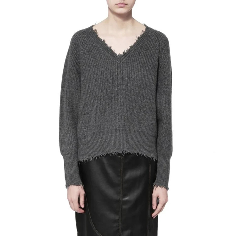 

New Design Knitted V neck Women Wool Sweater