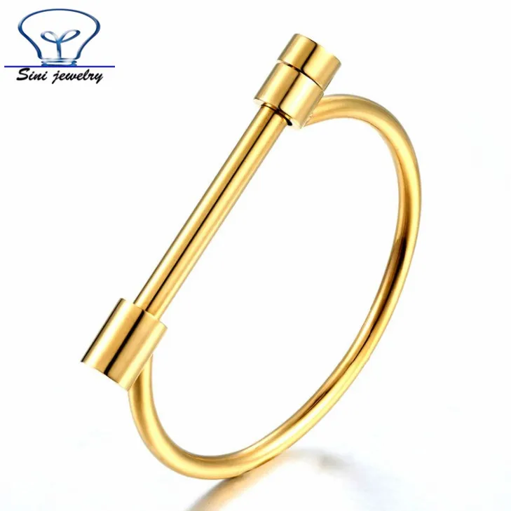 

Wholesale high quality unisex stainless steel gents gold plated bangle screw bangle bracelet jewelry