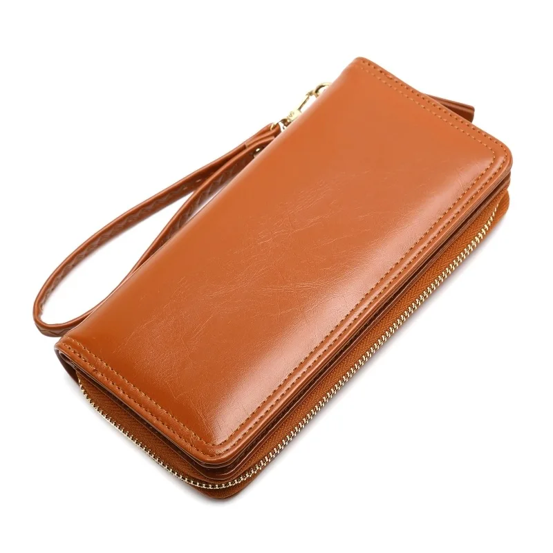 

2021 New Model Oil Wax Skin Wholesale Women's Long Minimalist Smart Wallet and Purse Billetera Mujer, Pink,blue,black,wine,brown