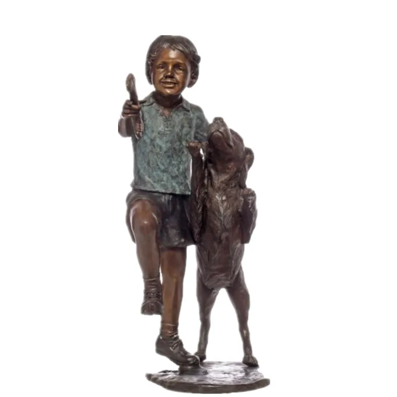 Bronze Boy Fishing And Dog Statue For Garden Decoration Buy Boys