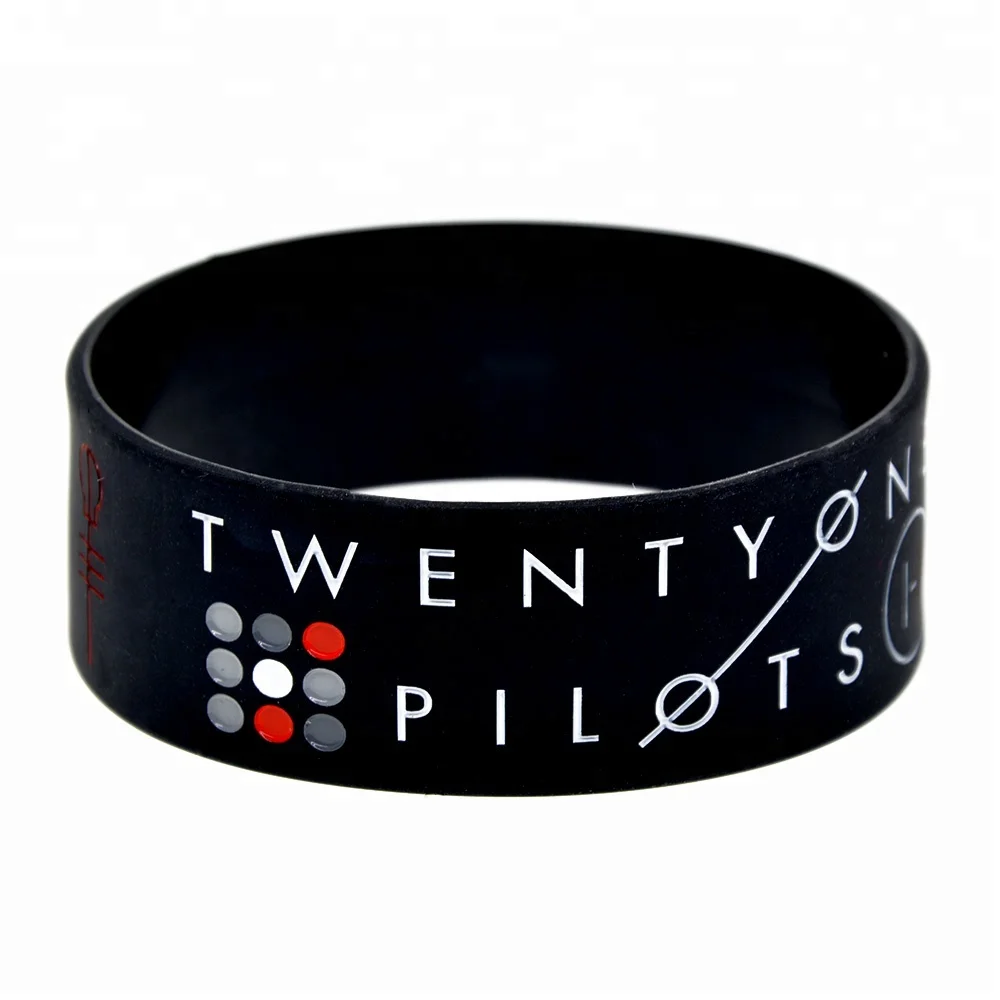 

25PCS/Lot Twenty One Pilots Silicone Wristband 1 Inch Wide Band for Music Fans, Black