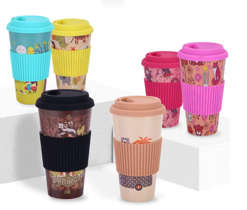 wholesale travel bamboo to go fiber reusable coffee cup custom logo disposable with lid