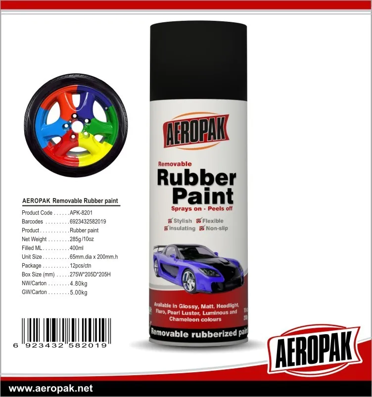 Aeropak Simple To Handle Glossy Matt Peelable Rubber Spray Paint Colorful For Car