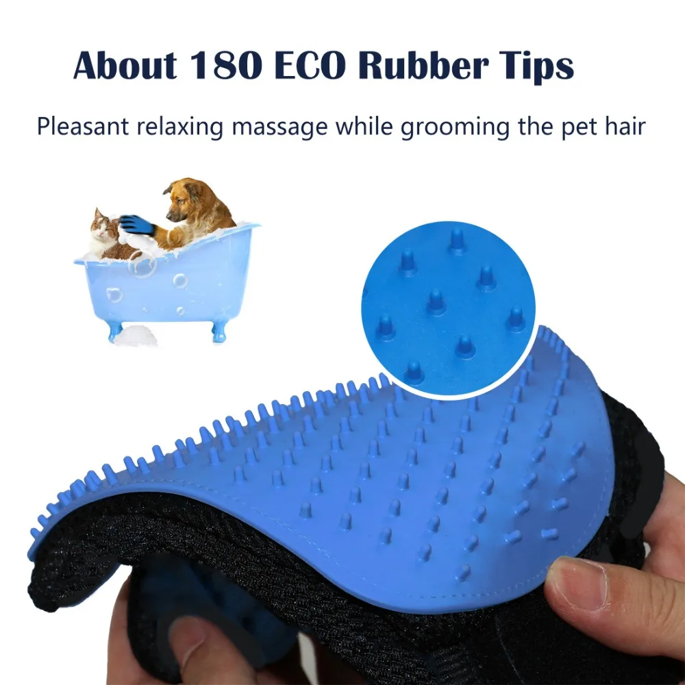 180 Needled Pet Cleaning Gloves Dog Cat Hair Cleaning Brush Comb Black Rubber Silicon Five