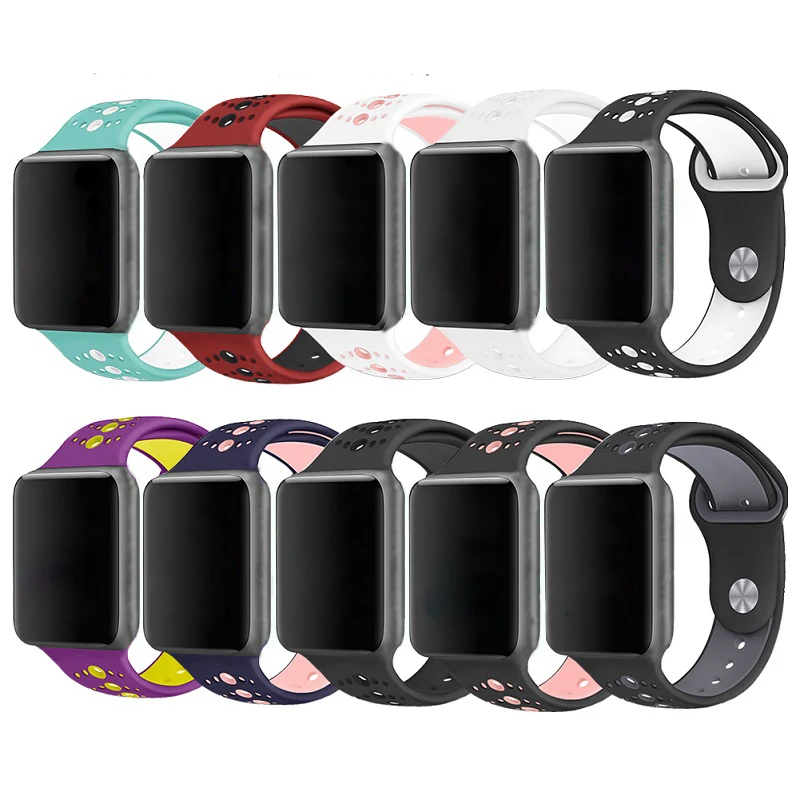 

Porous Two-Color Silicone Rubber Wrist Band For Apple Watch Strap 38mm 42mm IWatch Series 1/2/3/4