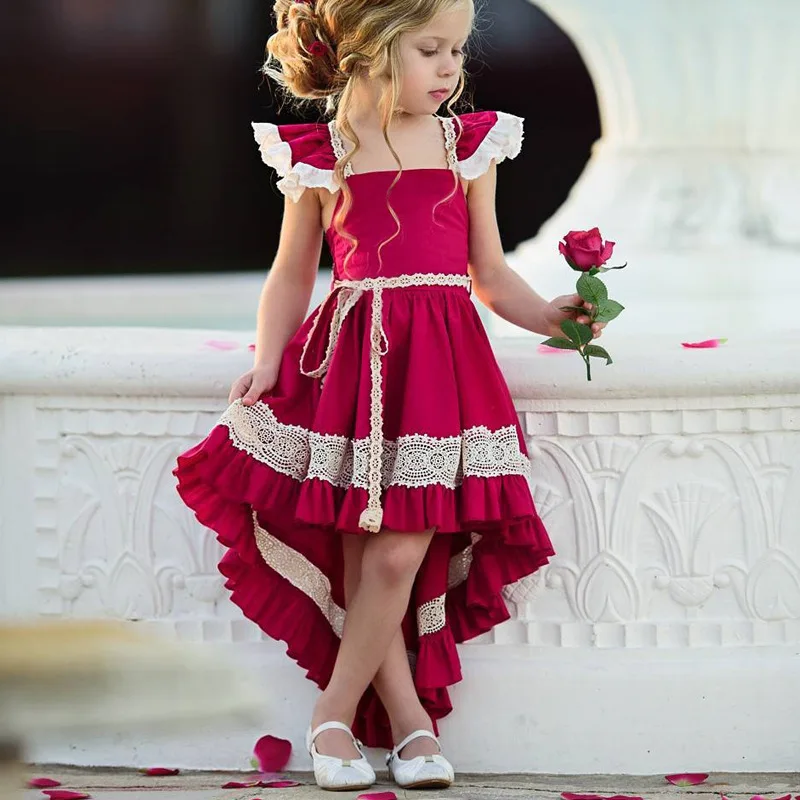 

Baby Girl Retro Angle Dresses 6M-4Y Kids Party Birthday Beautiful Long Tail Dresses 2019, As shows