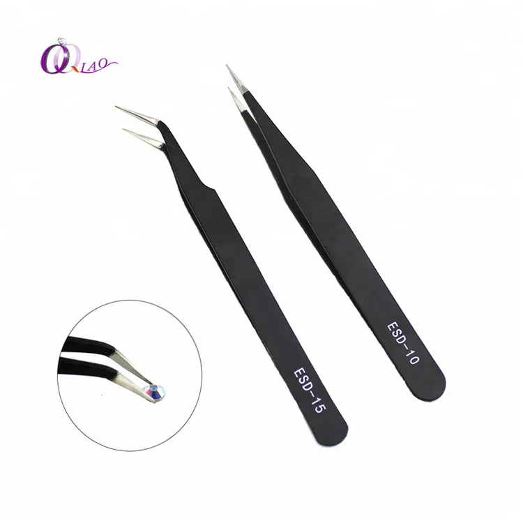 

Qiao Excellent Quality Tweezers Bend+Straight New Stainless Steel Industrial Anti-static Cross Tweezers For Easy Making Tools, Black