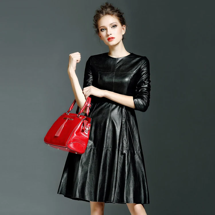 Fashion Custom Made Women elegant Sexy Faux Leather Evening Dress Office Lady Dresses Mujer Vestidos Cuero