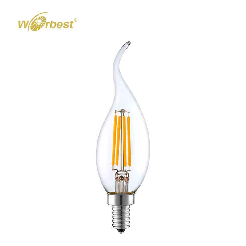 Dimmer Compatible 4W 6W Dimmable E12 E14 LED Candle Light Flame Bent Tip Led Filament Candle Bulb,Replace 40W