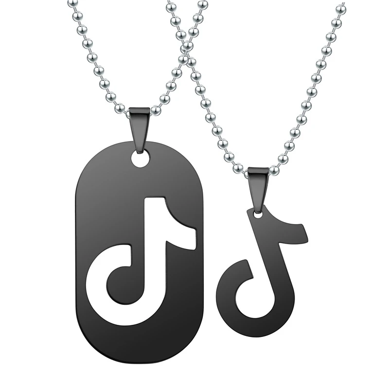 

2019 Personality Design Hot Selling Creative Stainless Steel Couple Jewelry TIK TOK Necklace, Rose gold\black