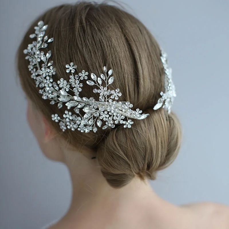 

Luxury Crystal Bridal Headpiece Accessories Fancy Wedding Hair Vine Party Prom Hair Clip Jewelry Brides Barrette, Silver