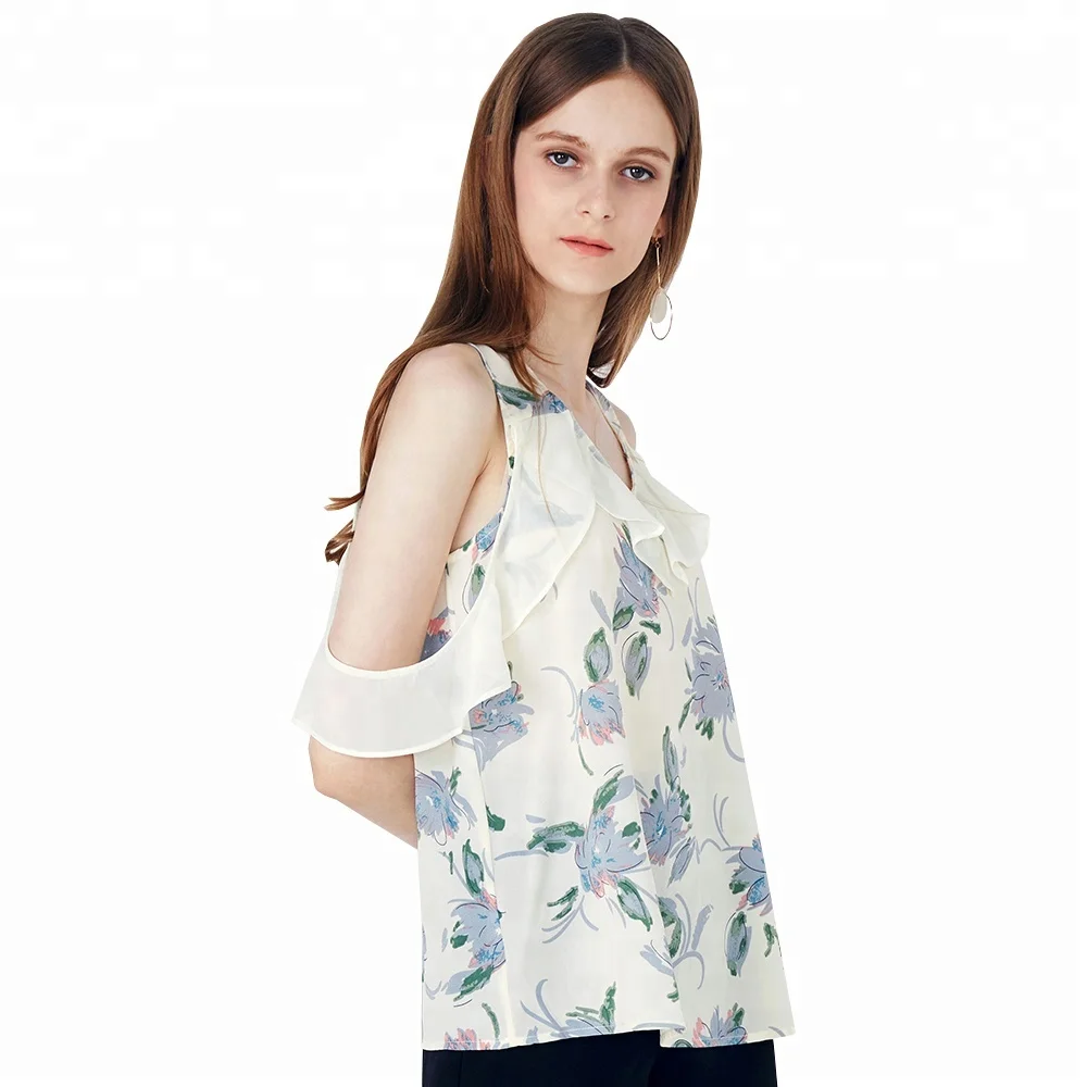 

Ruffle Chiffon Patterns Sexy Design Back Neck Designs Fashion Open Shoulder Blouse, White;black