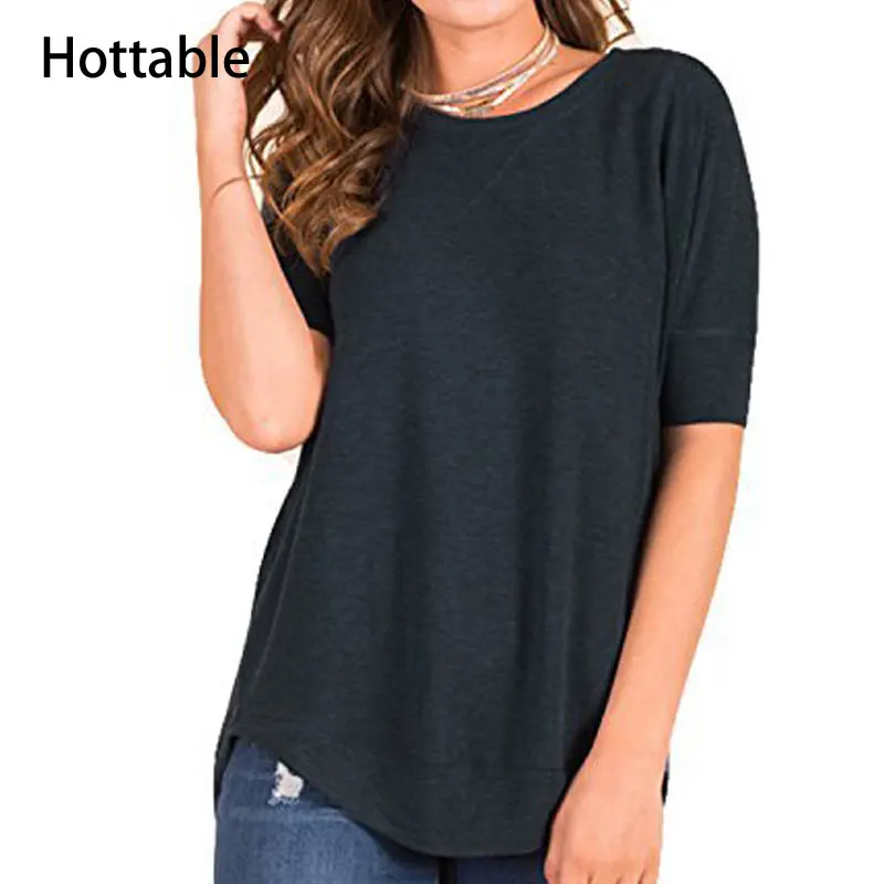 

2018 Women's Summer Loose Casual V-Notch Tee Tops Short Sleeve T-Shirts