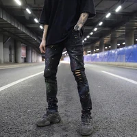 

OEM FOG skinny ripped men pants stock drop ship dark grey spayed paint jeans