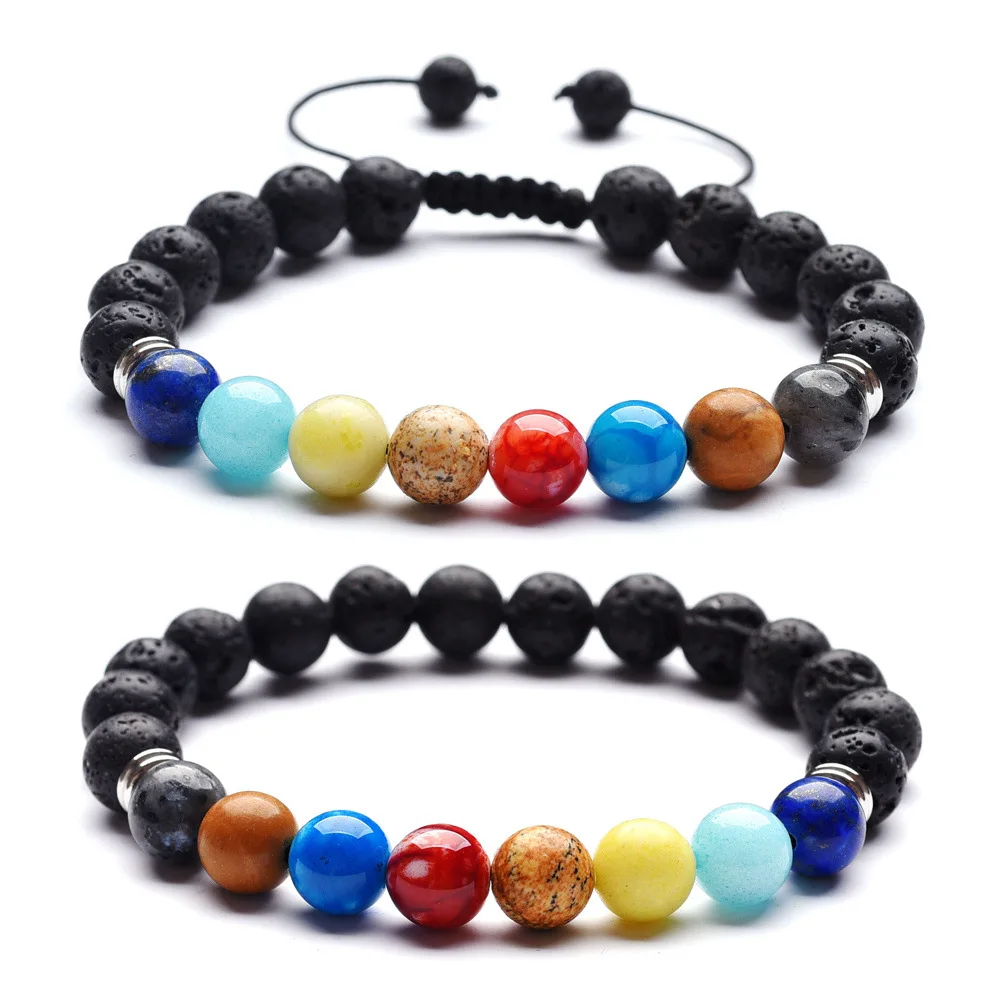 

Universe Stone Beads Braided weave adjustable Eight Planets Solar System Galaxy Men Bracelet, Black;yellow;white;red etc