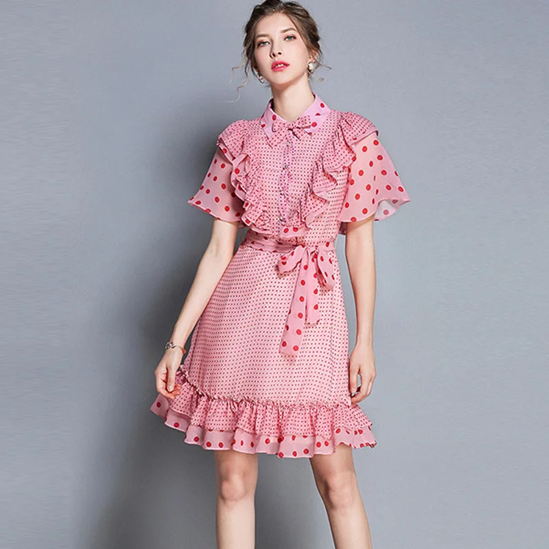 

Maxnegio lady fashion girl ruffle sleeve dress red polka dot dress, One color /can be customize