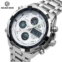

Luxury Brand Analog Digital Watches Men GOLDEN HOUR Led Full Steel Male Clock Men Military Wristwatch Quartz Sports Watch