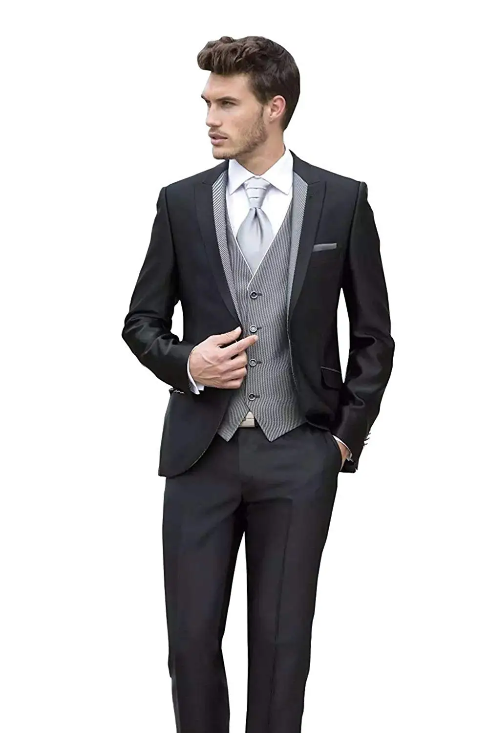 SHENLINQIJ One Button Tuxedo Wedding Groom Suits for Men Slim Fit 3 Pieces
