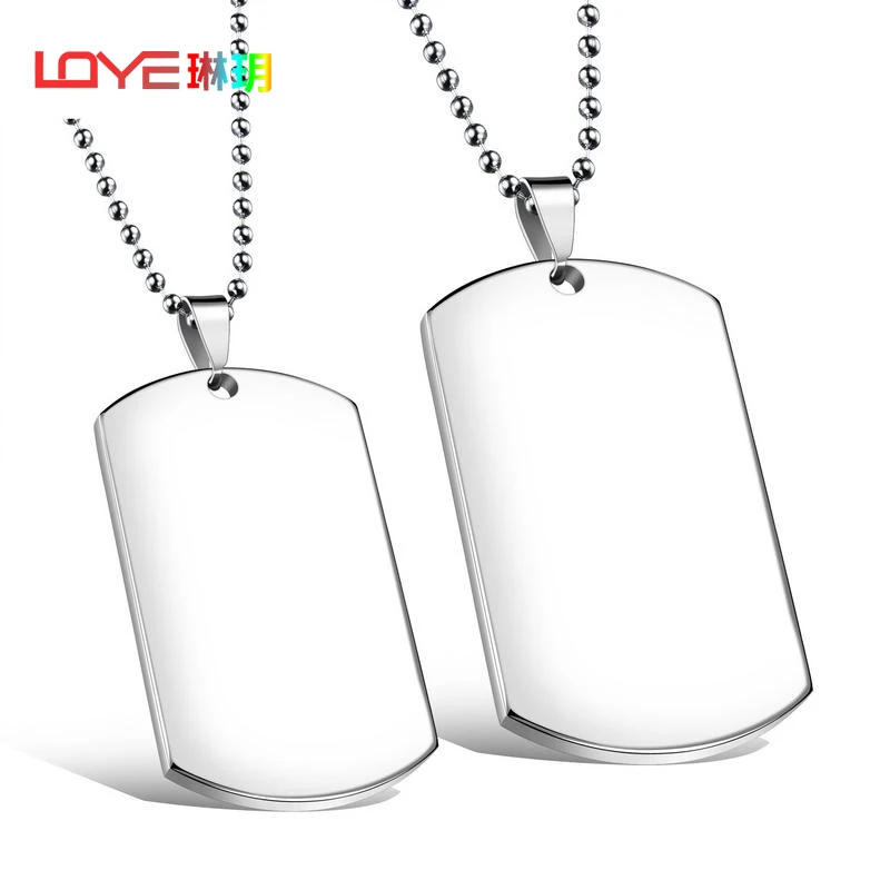 

Fashion High Quality Engraving High Polished Stainless Steel Silver Dog Tag Pendant with 60cm Bead Chain Necklace