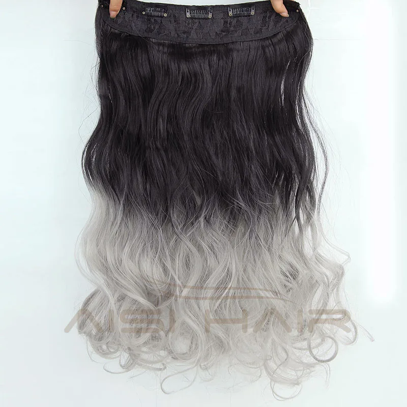 

Aisi Hair Long Wavy 5 Clips In Hair Extensions Heat Resistant Synthetic Ombre Grey Hairpieces For African Women