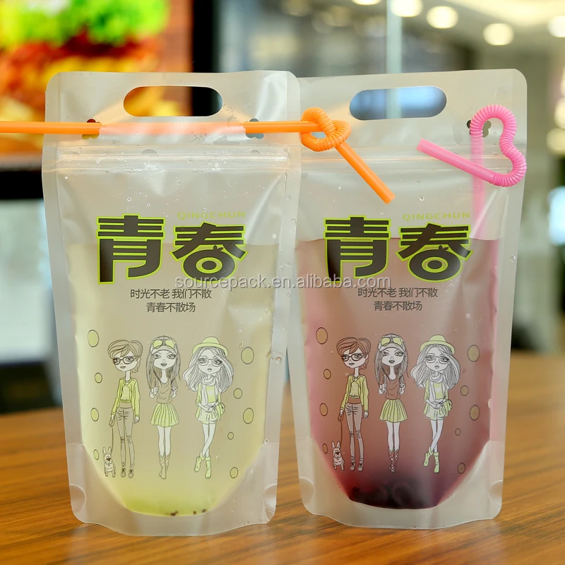 Bpa Free Drink Pouches Beverage Bags With Silicon Funnel And Straws