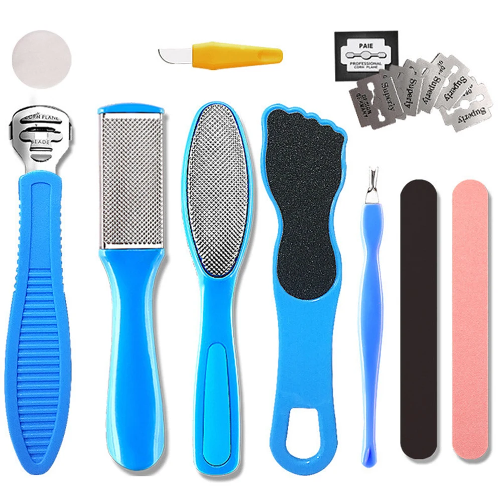 

10 Pcs/set Nail Files Professional Stainless Steel Pedicure Foot Hard Dry Dead Skin Remover Clean Feet Care Tools, Blue