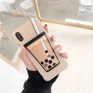 Cute Pearl Milk Tea Silicone Phone Case iPhone Max XR