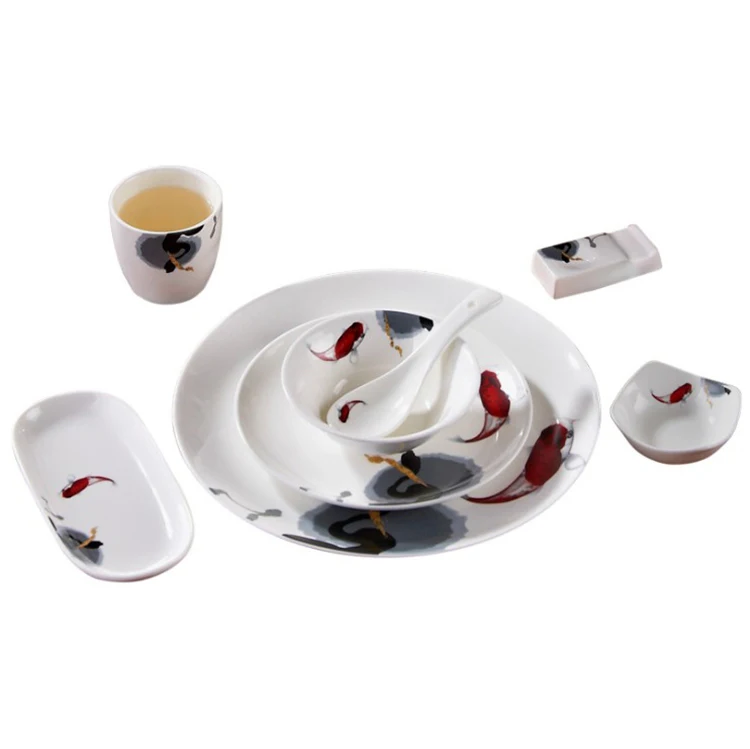 

Japanese style fine bone china hotel Home use bowl and plate dish set porcelain dinnerware