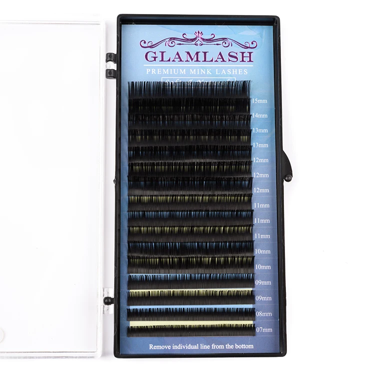 

wholesale 16 Lines 7-15mm mix in one tray synthetic mink false eye lashes individual eyelash extension, Natural black