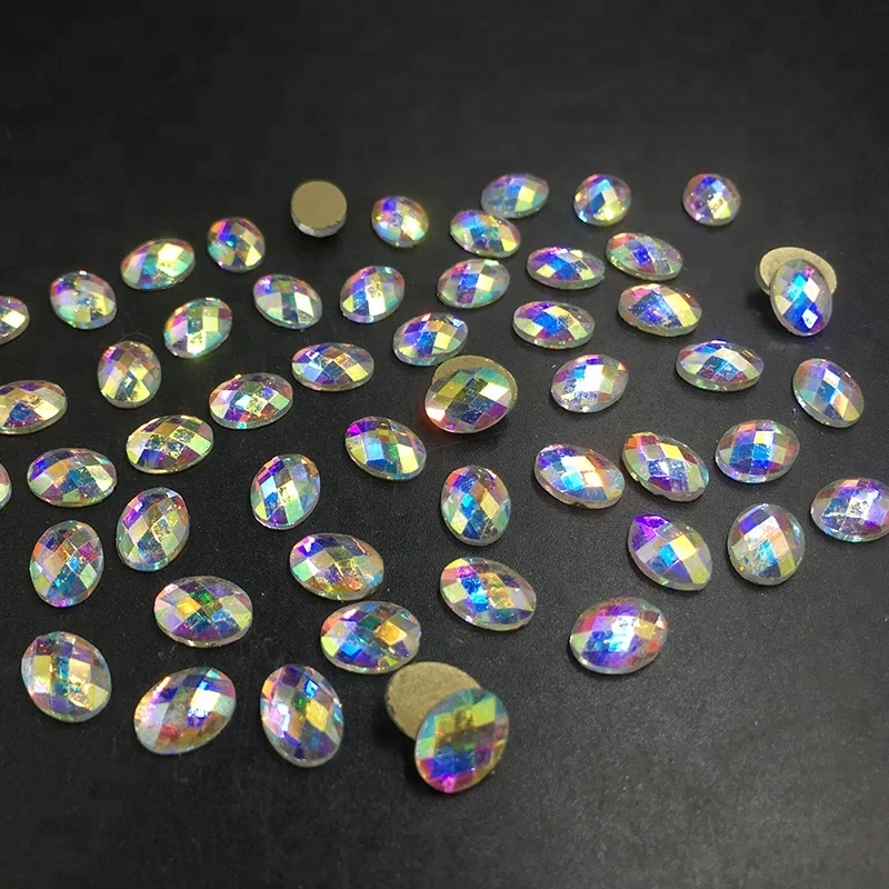 

Elliptical Shape AB Colorful Rhine Stone Flat Back Crystals Large Black Korean Hotfix Rhinestones